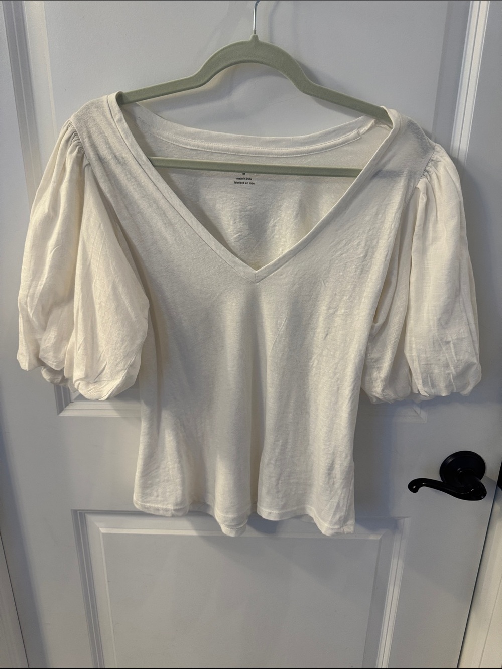 Anthropologie Cream Puff Sleeve V-Neck Blouse